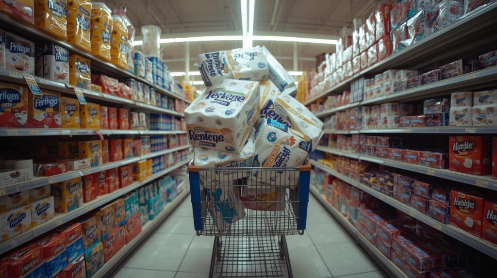 スーパーで日用品を大量買い